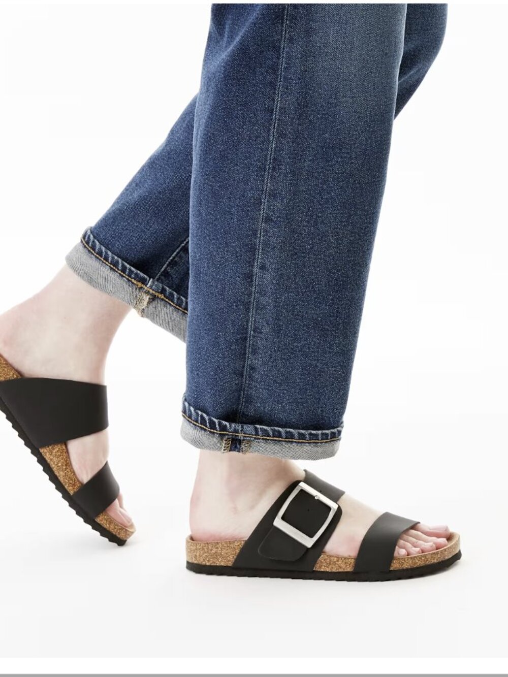 NIB Bjorndal Courtney Slide Slip On Sandal Black w/ Silver Buckles Size 6M NEW